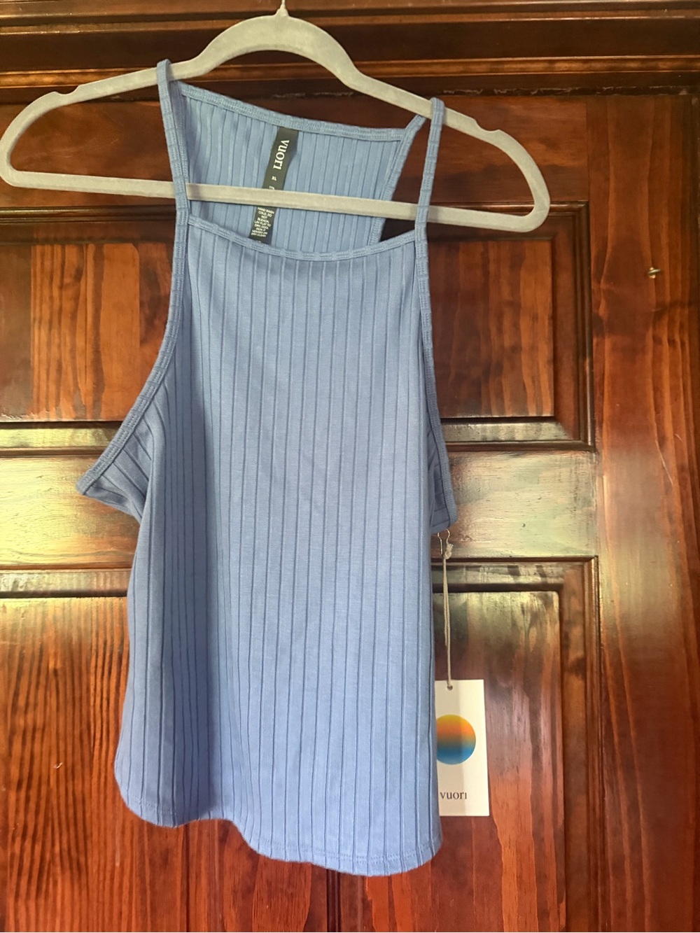 Vuori Ribbed High-Neck Tank Top in Light Blue